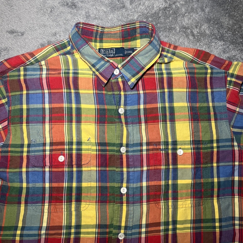 Polo By Ralph Lauren Y2K Pocketed Button Up Multicolor Plaid Men's Shirt Sz XXL